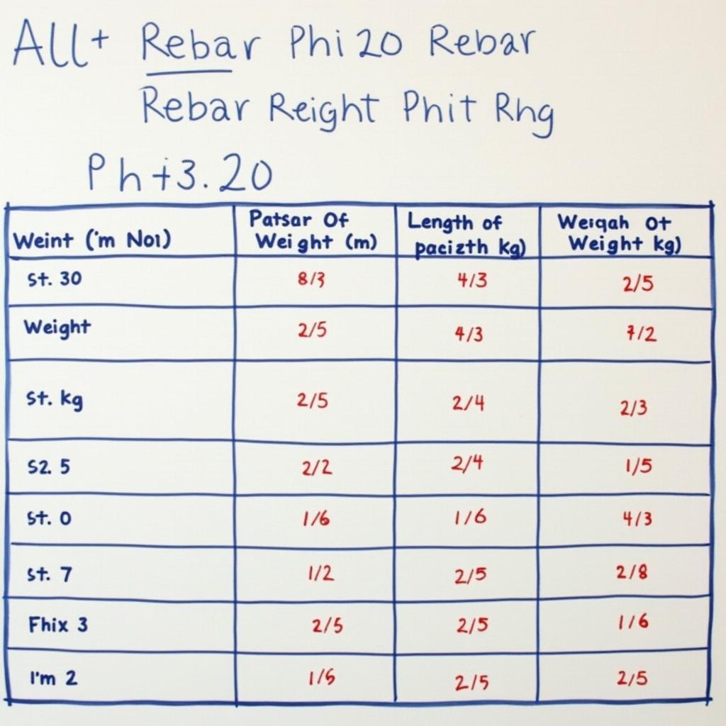 Bảng trọng lượng sắt phi 20