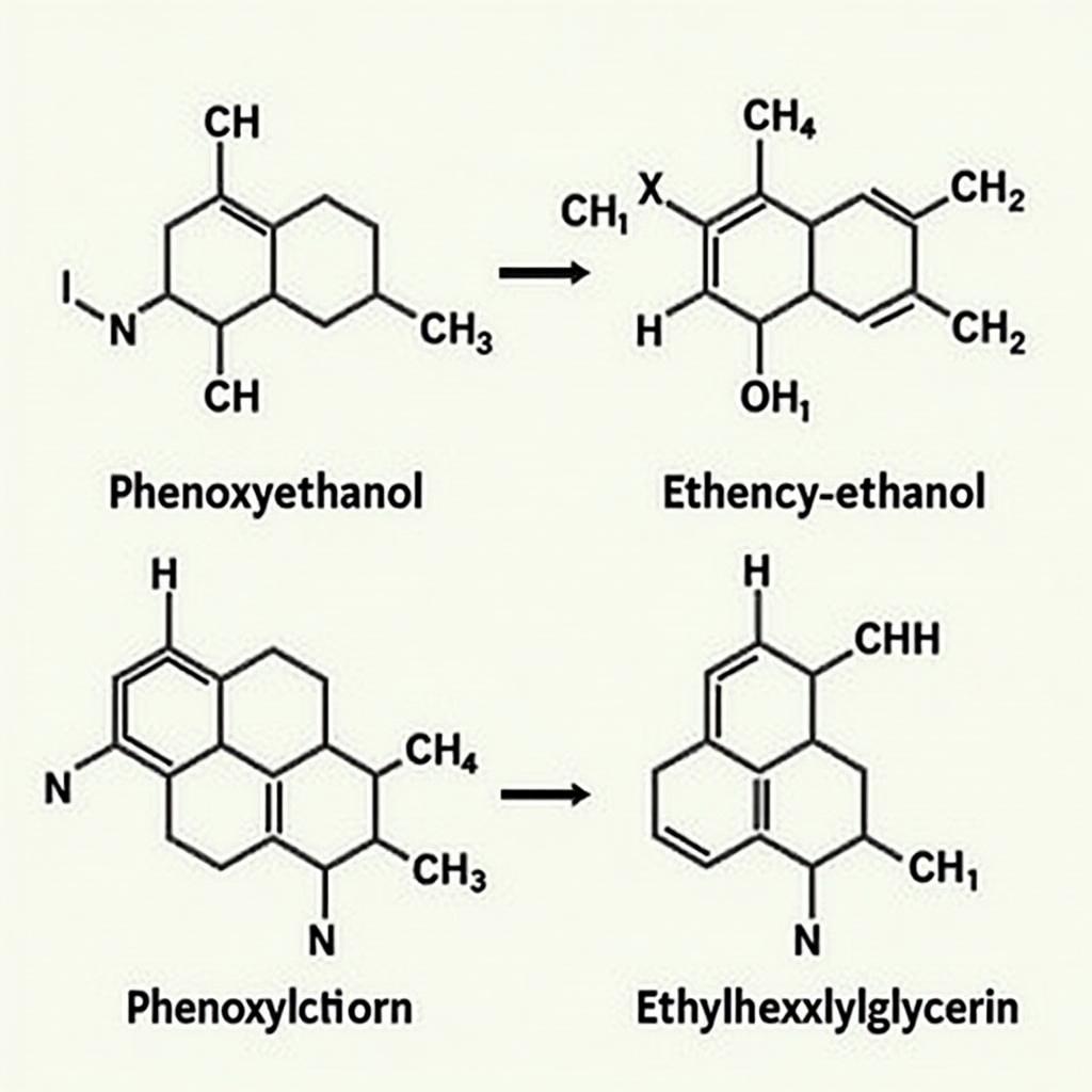 Công thức hóa học của Phenoxyethanol và Ethylhexylglycerin