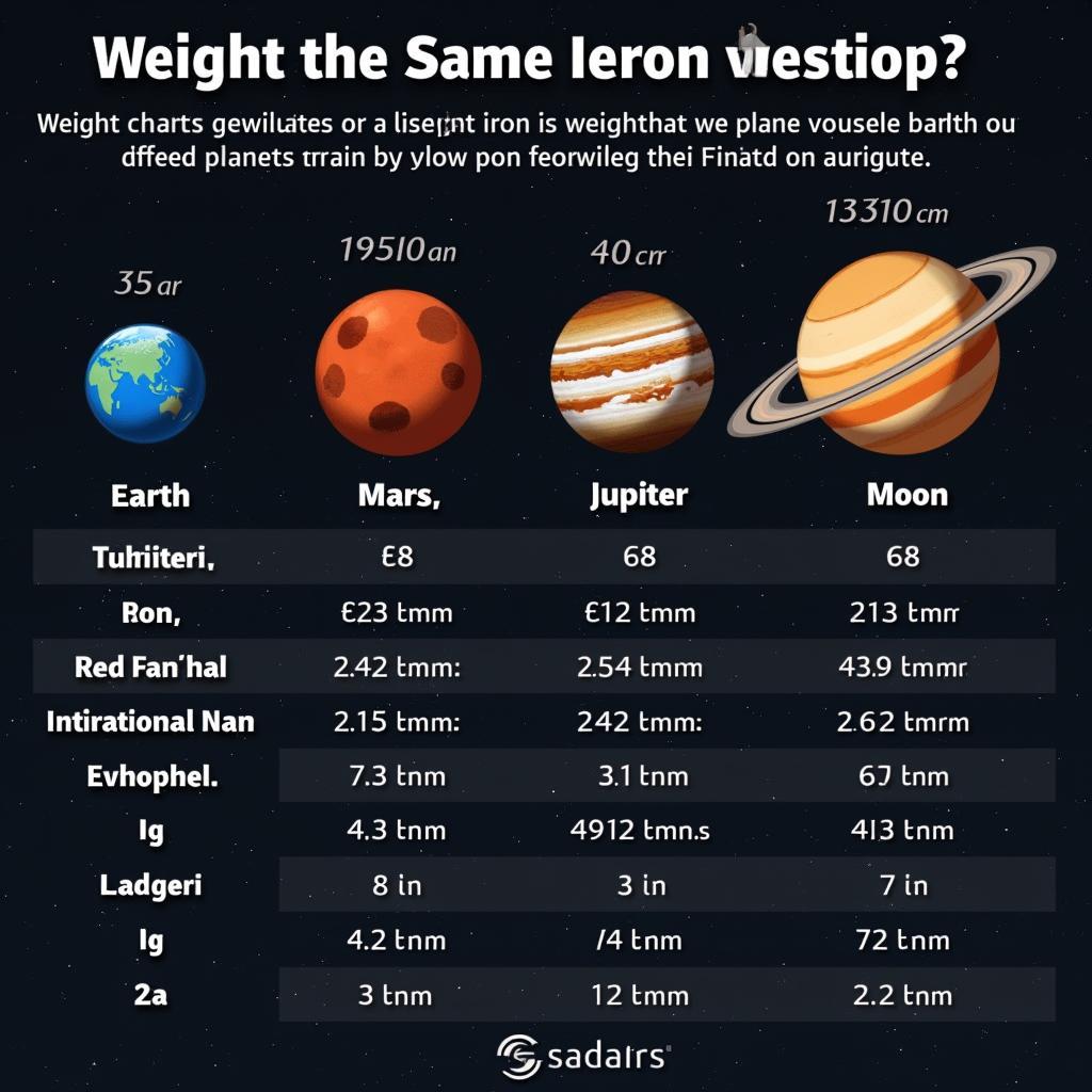 Trọng lượng sắt trên các hành tinh khác nhau