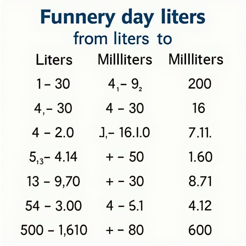 Bảng chuyển đổi nhanh lít ml