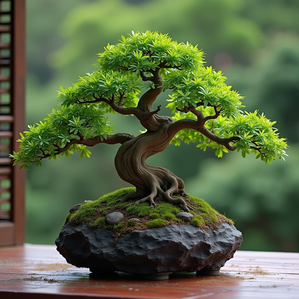 Cây bonsai đẹp trồng với đá nham thạch