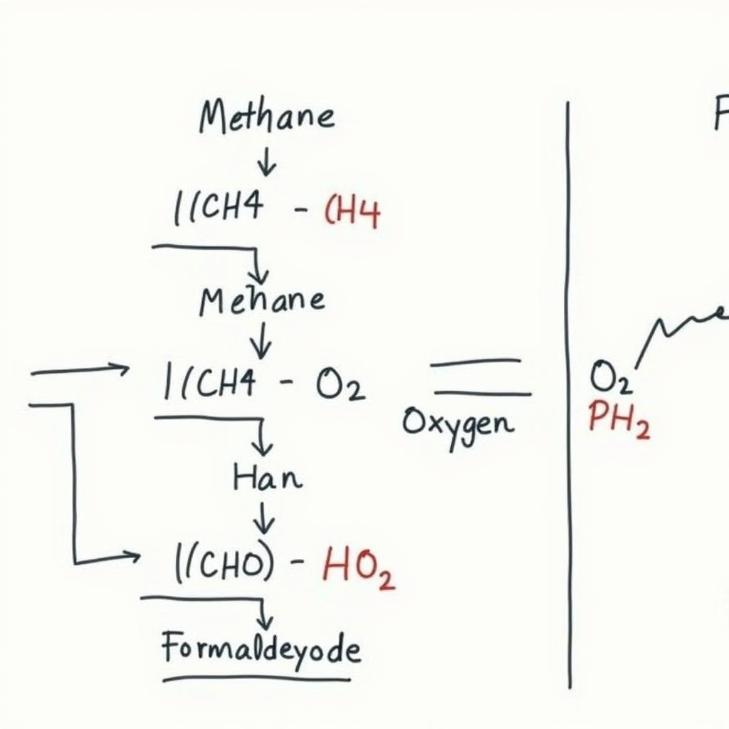 Phản ứng CH4 + O2 tạo HCHO: Sơ đồ minh họa quá trình oxy hóa metan thành formaldehyde.